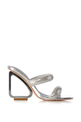 AZALEA WANG LACEY EMBELLISHED INVERSE HEEL WEDGE SANDAL IN SILVER