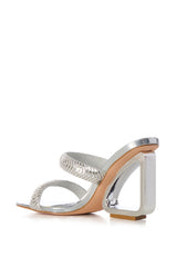 AZALEA WANG LACEY EMBELLISHED INVERSE HEEL WEDGE SANDAL IN SILVER