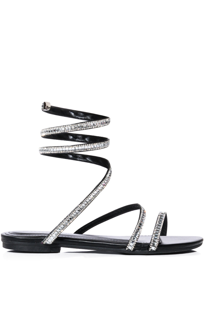 AZALEA WANG LAKEWOOD EMBELLISHED FLAT SANDAL IN BLACK