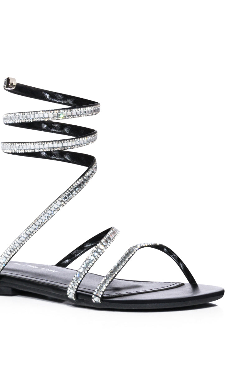 AZALEA WANG LAKEWOOD EMBELLISHED FLAT SANDAL IN BLACK