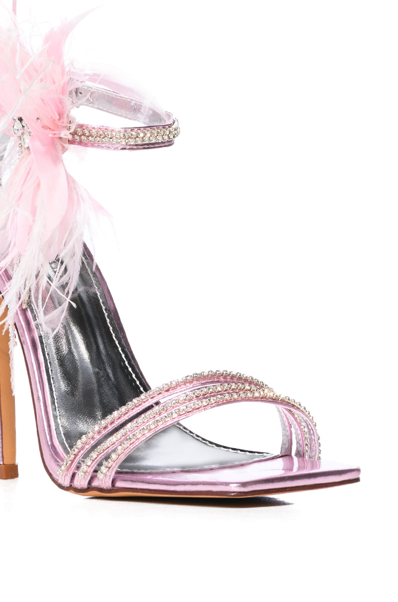 AZALEA WANG LICORICE FEATHER FLOWER EMBELLISHED SANDAL IN PINK