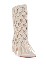 AZALEA WANG MELVINA BEIGE WEAVE TIE BOOTIE