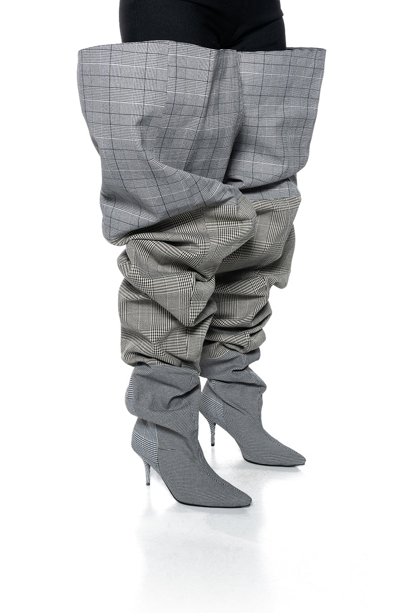 AZALEA WANG NEMY PLAID KITTEN HEEL THIGH HIGH BOOT