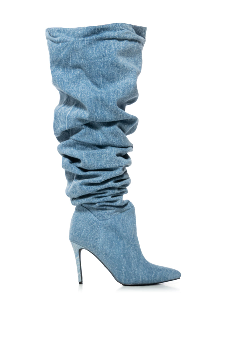 AZALEA WANG OCTAGON DENIM OVER THE KNEE SLOUCH BOOT