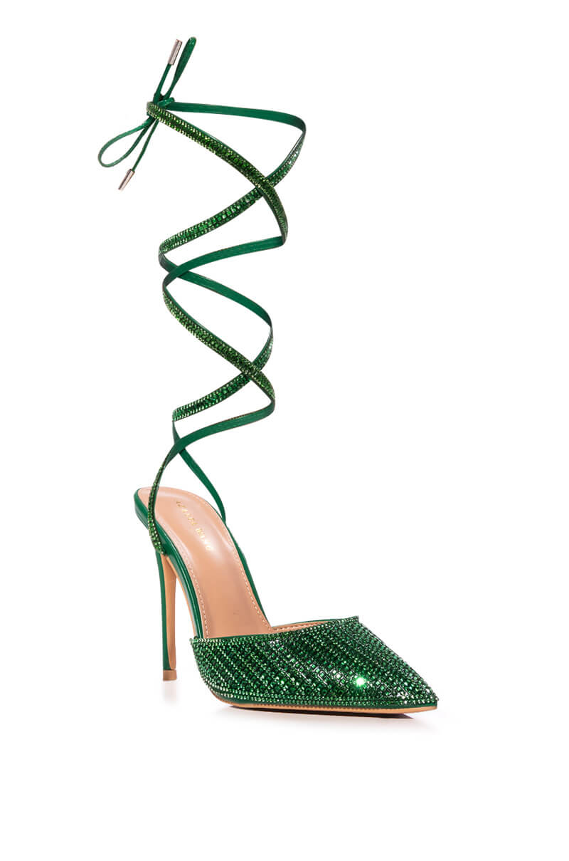 AZALEA WANG RISS BLING LACE UP PUMP IN GREEN