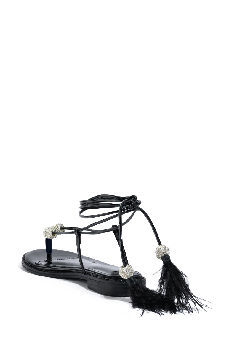 AZALEA WANG ROCKFORD TIE UP FLAT SANDAL IN BLACK