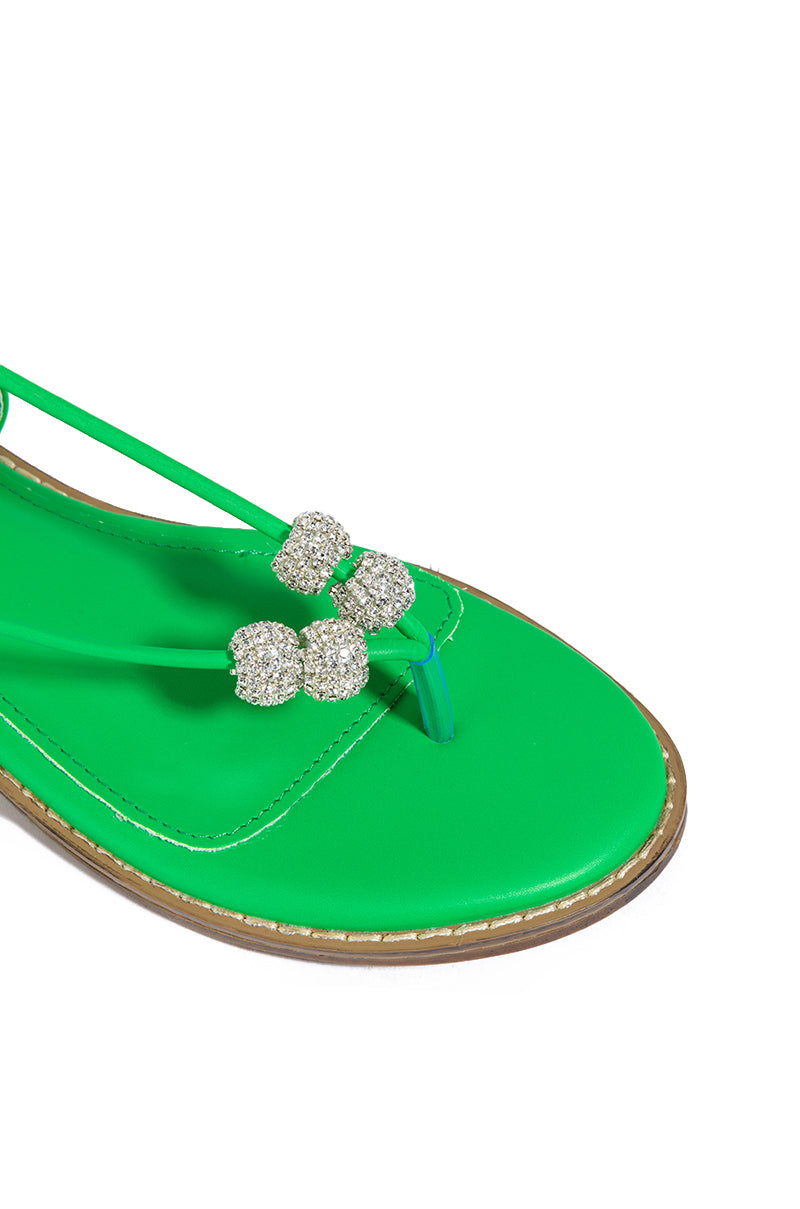 AZALEA WANG ROCKFORD TIE UP FLAT SANDAL IN GREEN