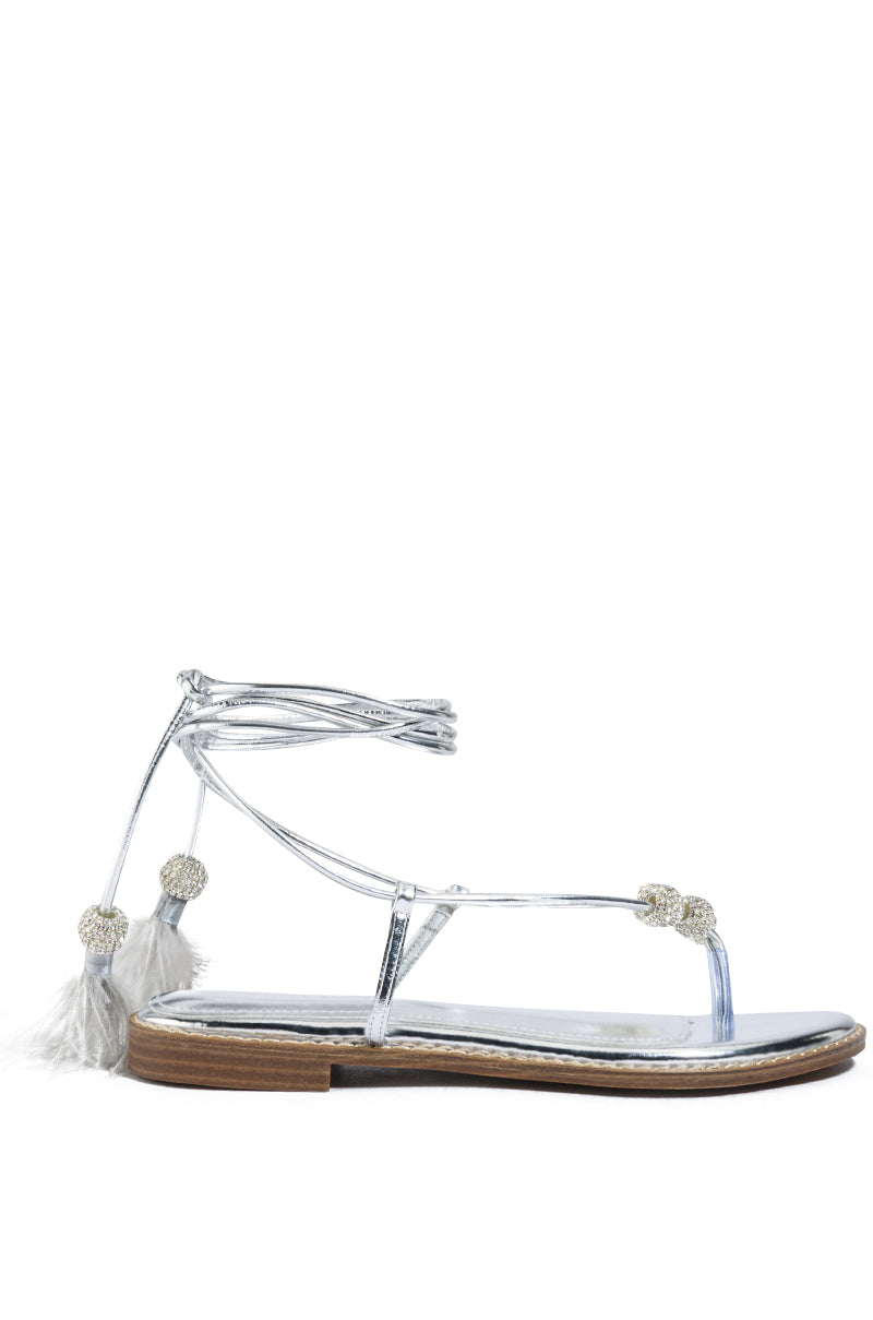 AZALEA WANG ROCKFORD TIE UP FLAT SANDAL IN SILVER