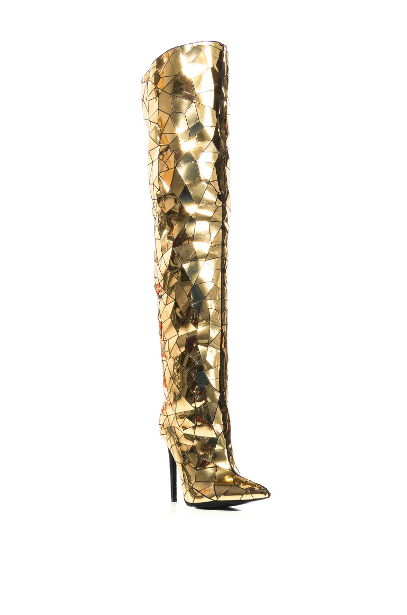 AZALEA WANG SHATTERED METALLIC STILETTO BOOT IN GOLD