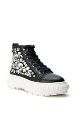 AZALEA WANG WAVERING GLASS FLAT SNEAKER IN BLACK