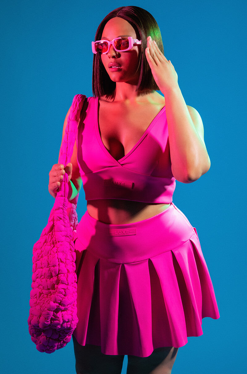 ITS THE PAXTON LUXE LONGLINE BRALETTE IN NEON PINK