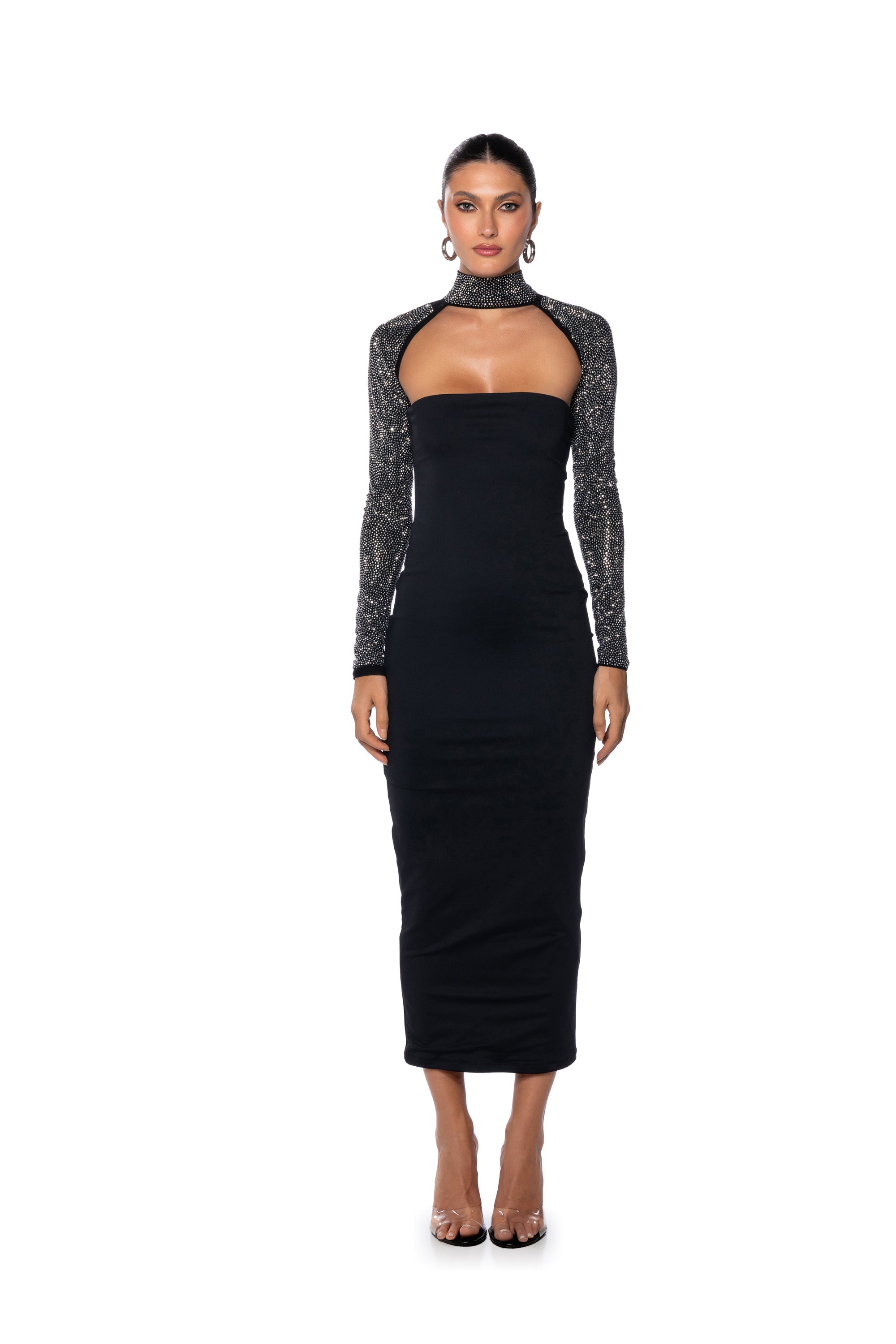 BELLA RHINESTONE ULTRA CROP MOCK NECK LAYERING TOP