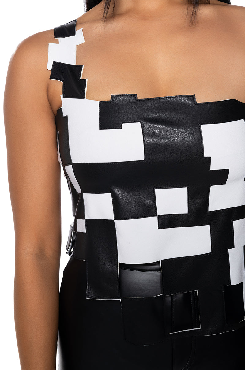 BREAK MY SOUL ASYMMETRICAL ONE SHOULDER PU TOP