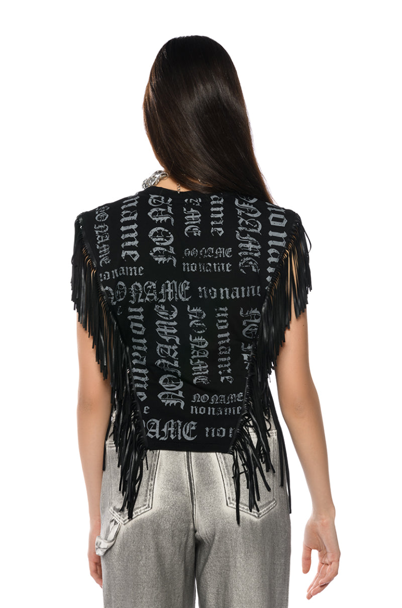 BROOKLYN GRAPHIC PRINTED FRINGE TRIM TSHIRT