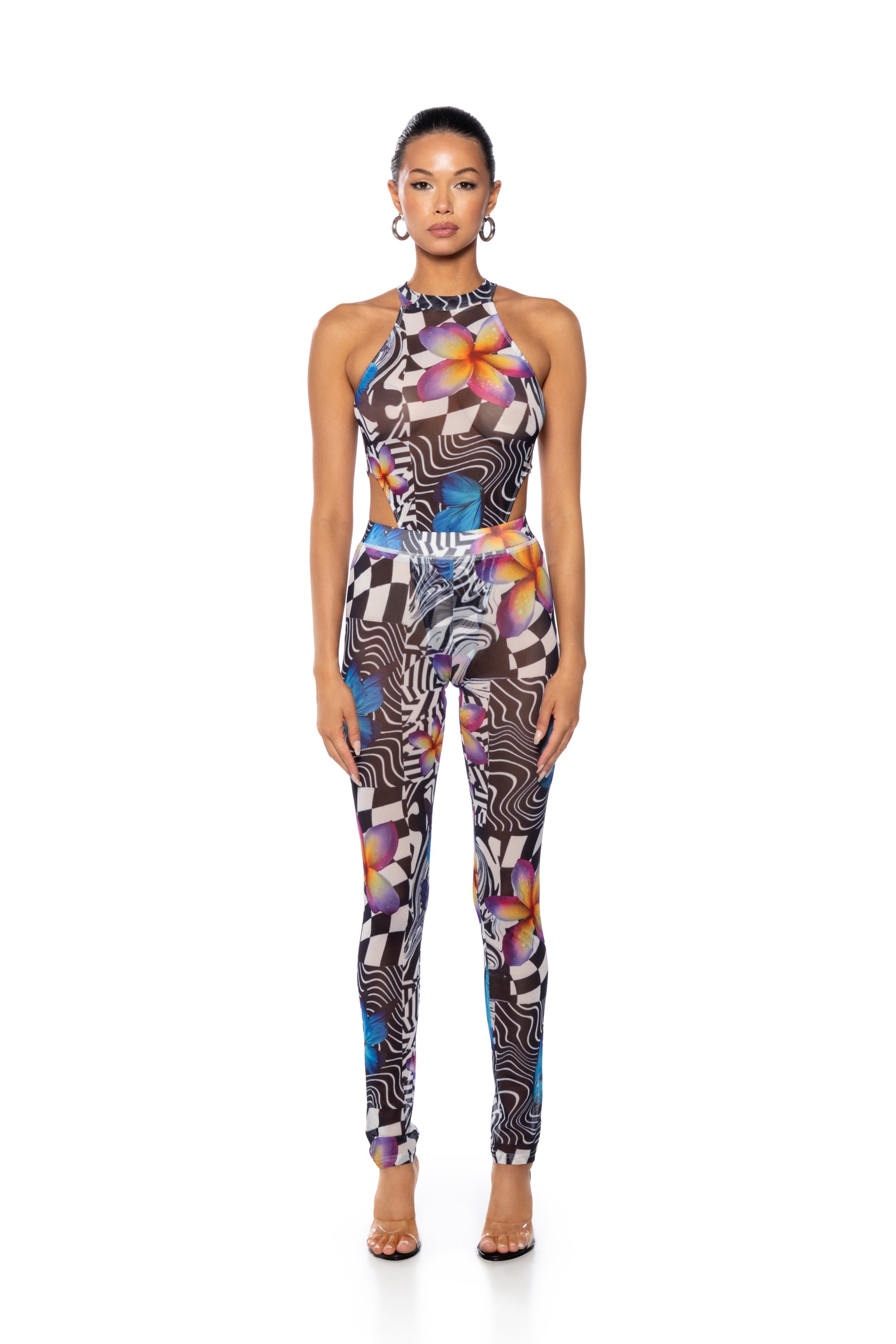 BUTTERFLY TEARS MOCK NECK MESH BODYSUIT