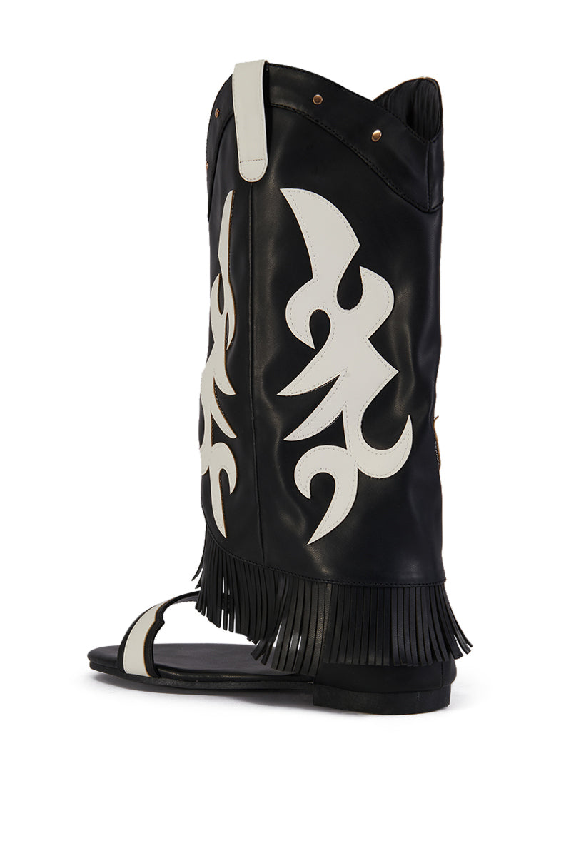 COLLINS BLACK FLAT WESTERN OPEN TOE SANDAL BOOT
