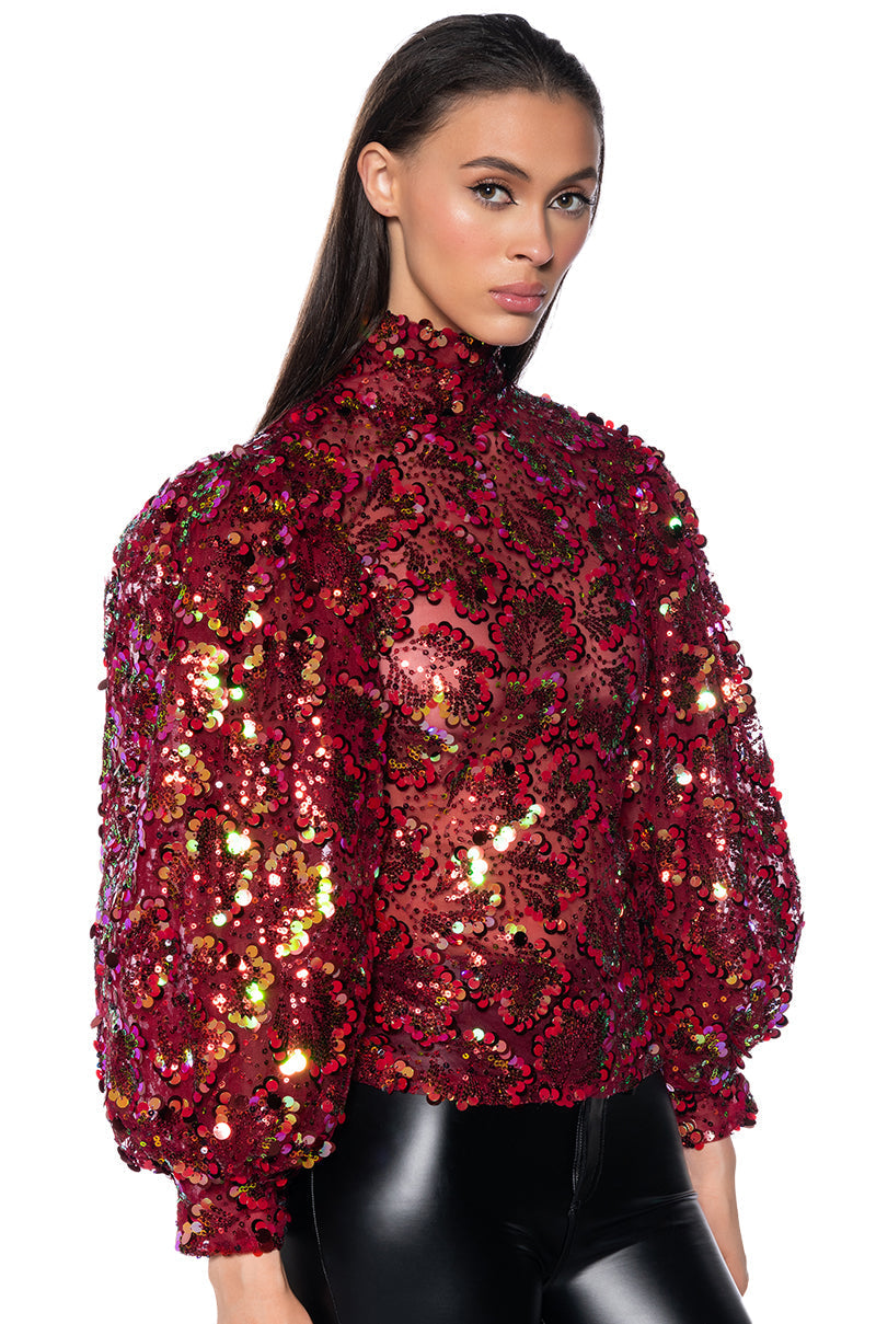 CONFETTI LONG SLEEVE MOCK NECK BLOUSE