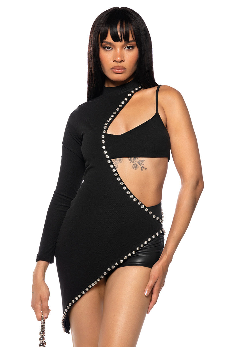 CYNTHIA KNIT EMBELLISHED BRA TOP