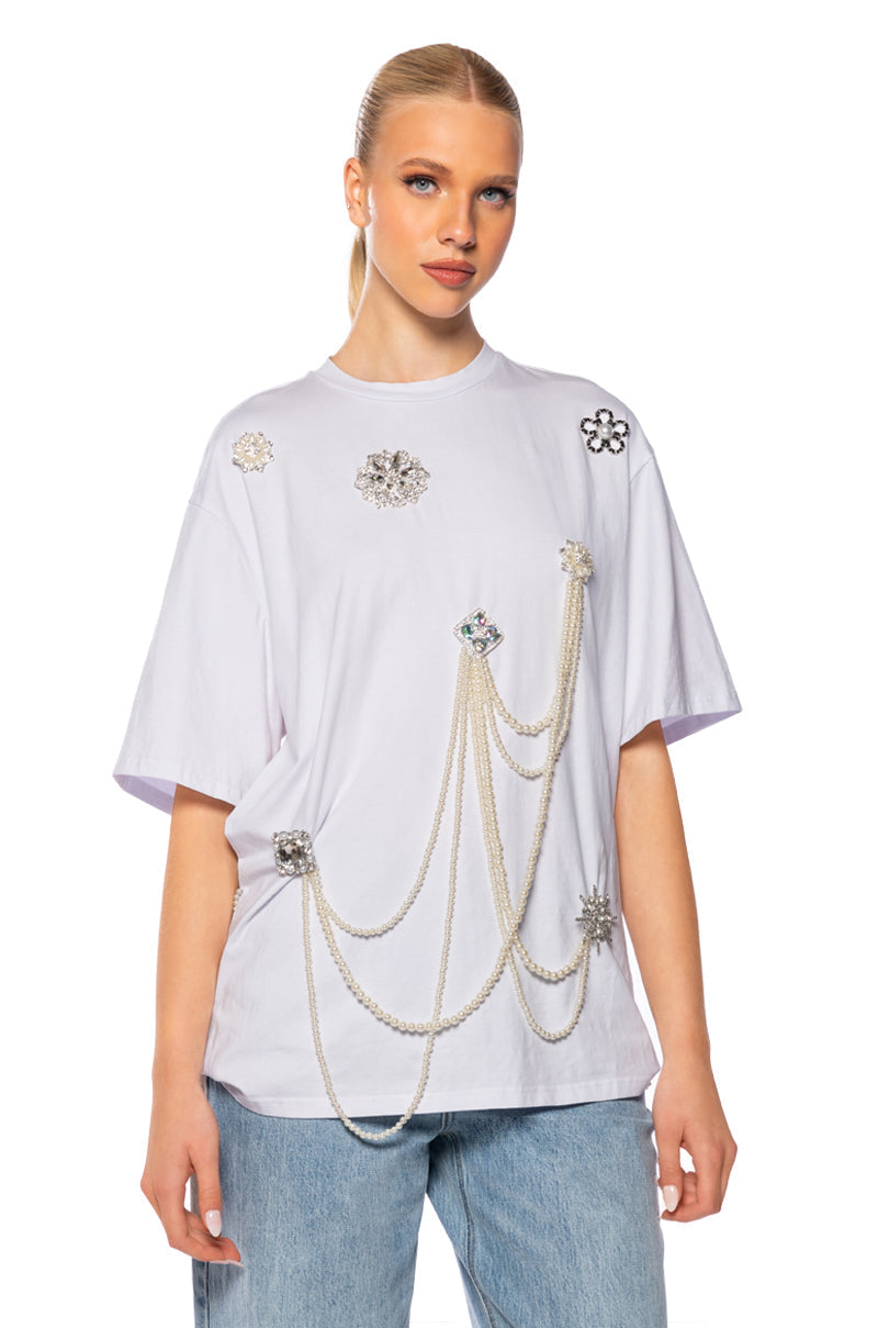 DRIPPING IN JEWELS EMBELLISHED T SHIRT