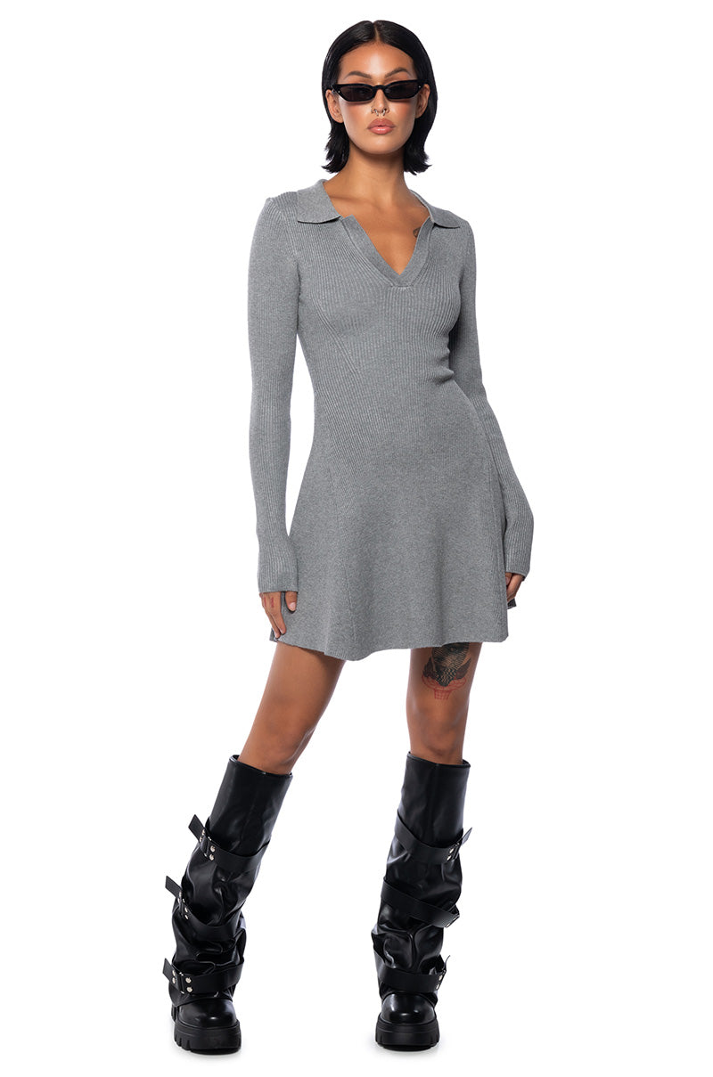 ELLA SWEATER KNIT COLLARED MINI DRESS
