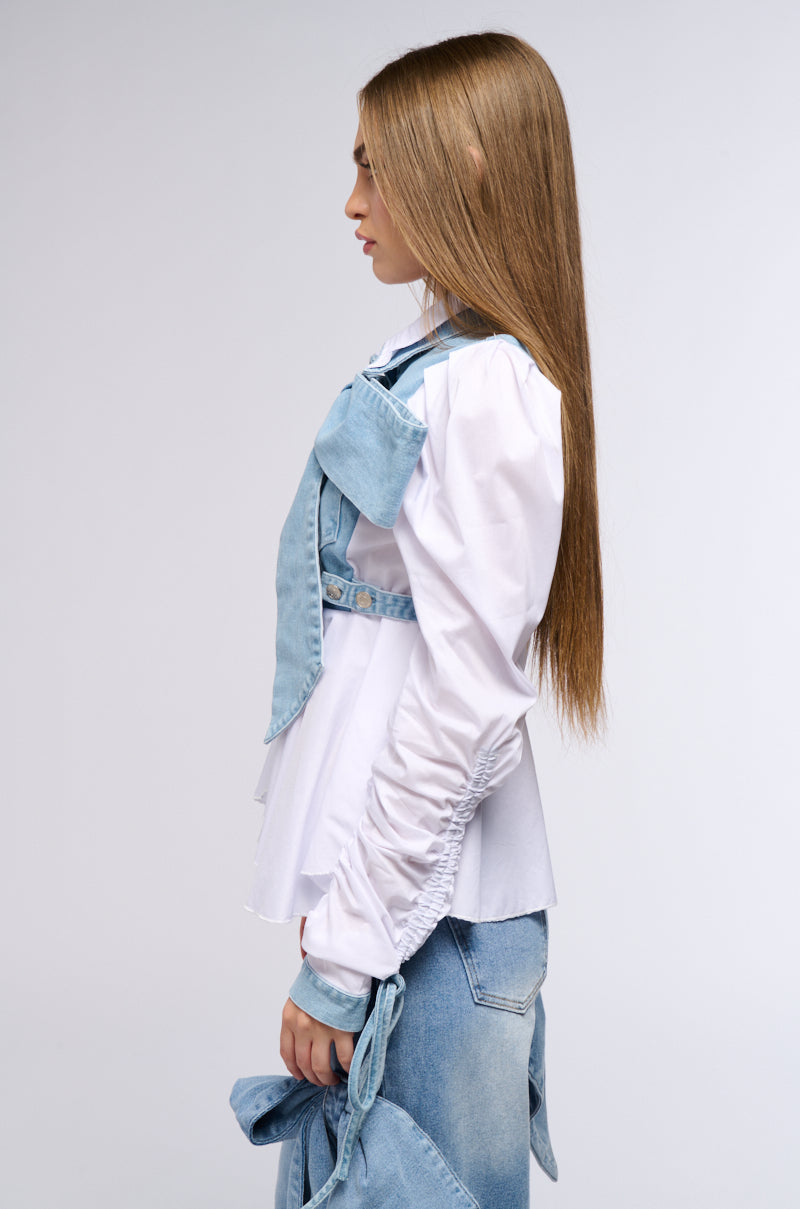 FAITH DENIM TIE POPLIN BLOUSE