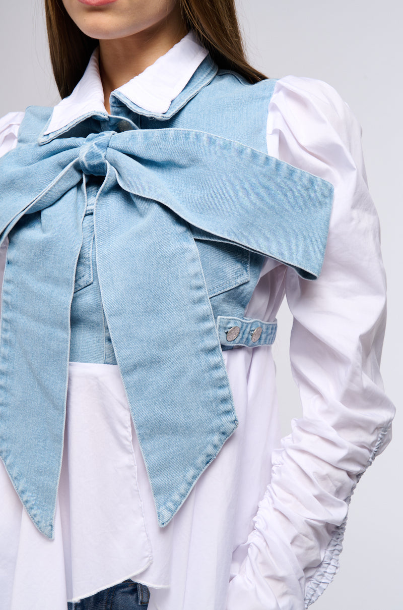 FAITH DENIM TIE POPLIN BLOUSE