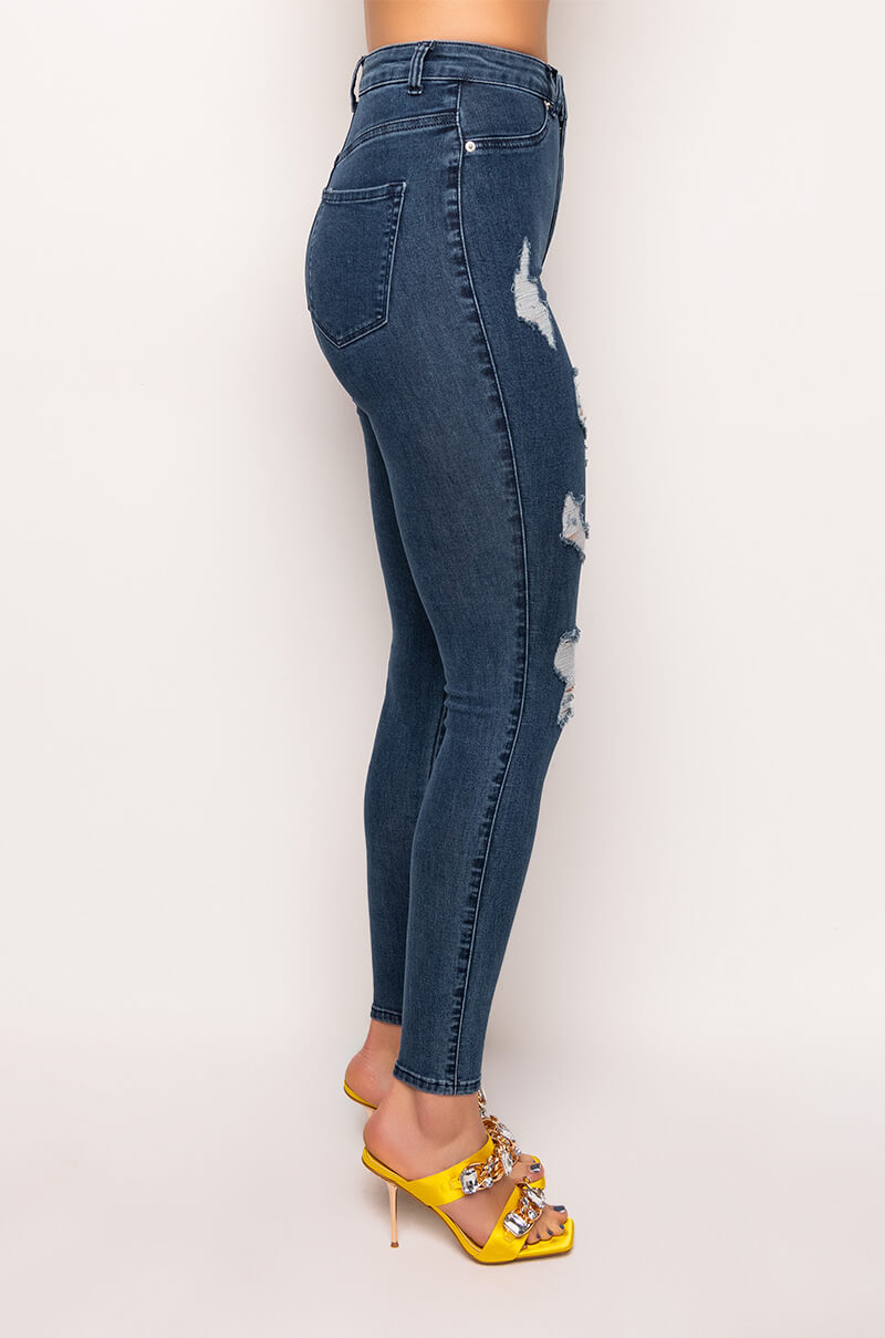 FLEX-FIT EXTREME STRETCH HIGH WAISTED DISTRESSED SKINNY JEANS