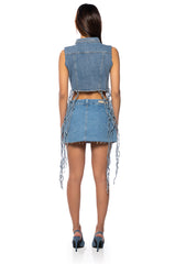FOR THE AGES CROP DENIM VEST WITH NETTING