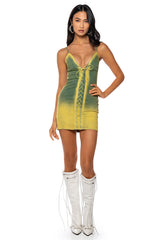 FUNKY GIRL TIE FRONT DENIM MINI DRESS