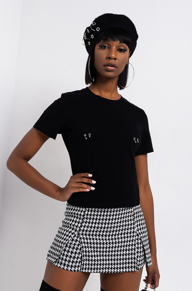 GINGHAM DOUBLE SLIT MINI SKIRT