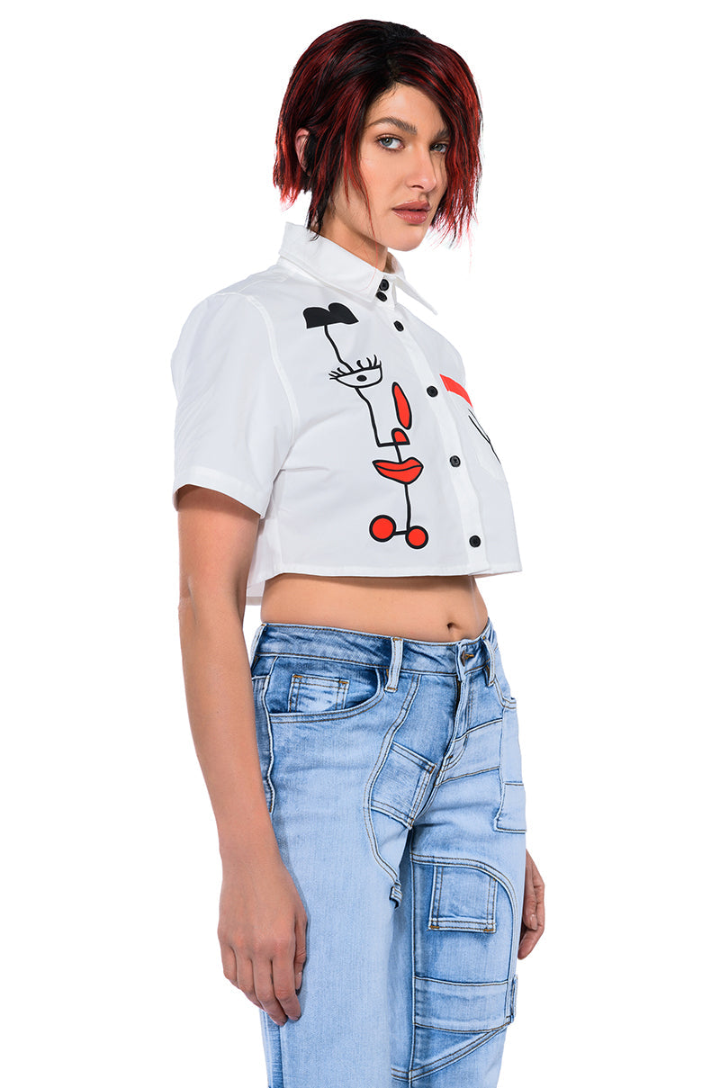 GIVING ATTITUDE PRINTED POPLIN BUTTON DOWN