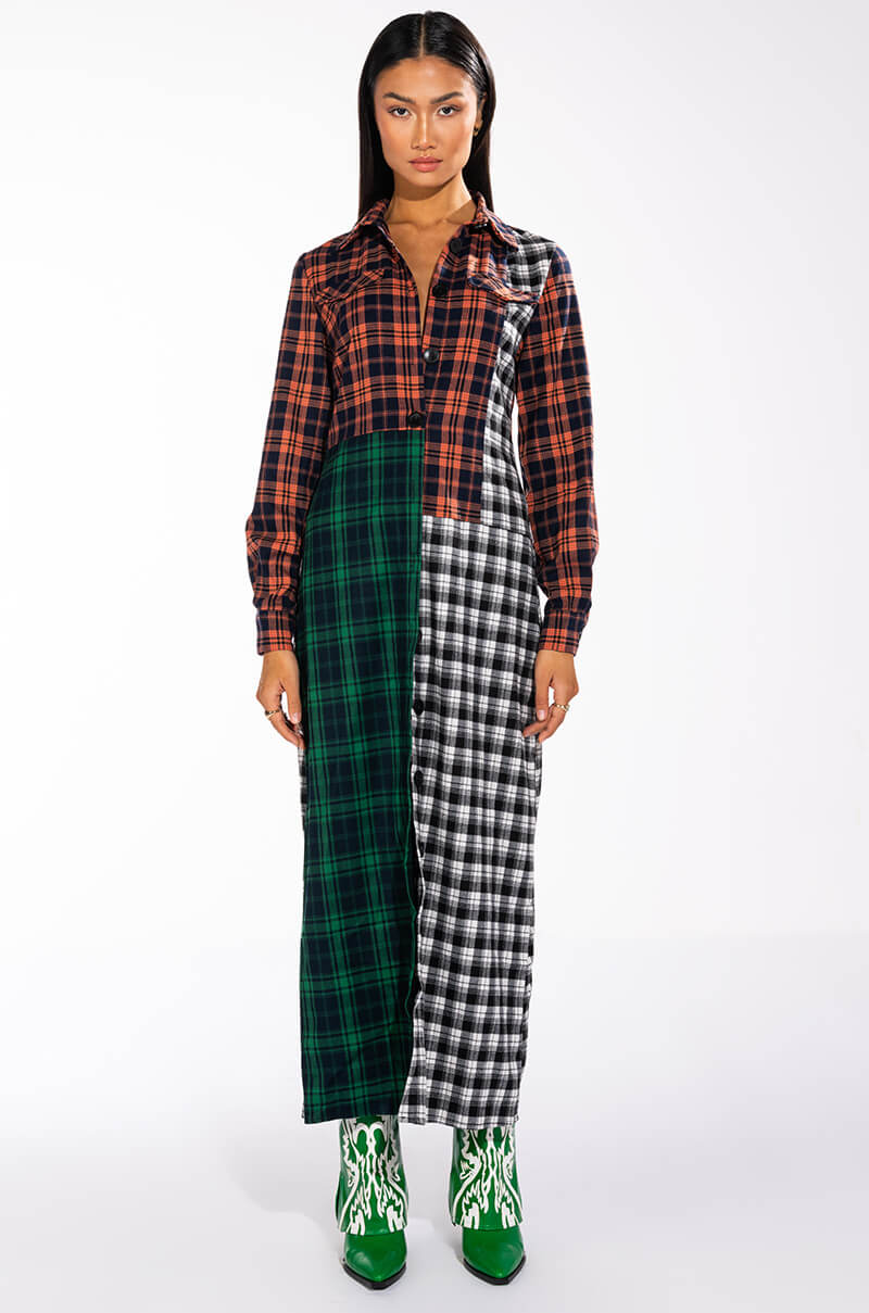 GRAND CENTRAL THIRTEEN LONG PLAID TRENCH