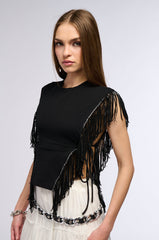GRUNGE GIRL FAUX LEATHER FRINGE TSHIRT