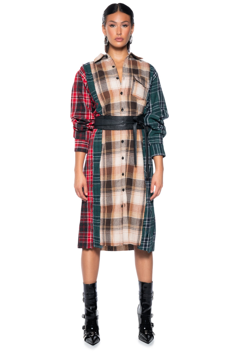 GRUNGE GIRL MIXED PATCHWORK OVERSIZED LONG PLAID TOP