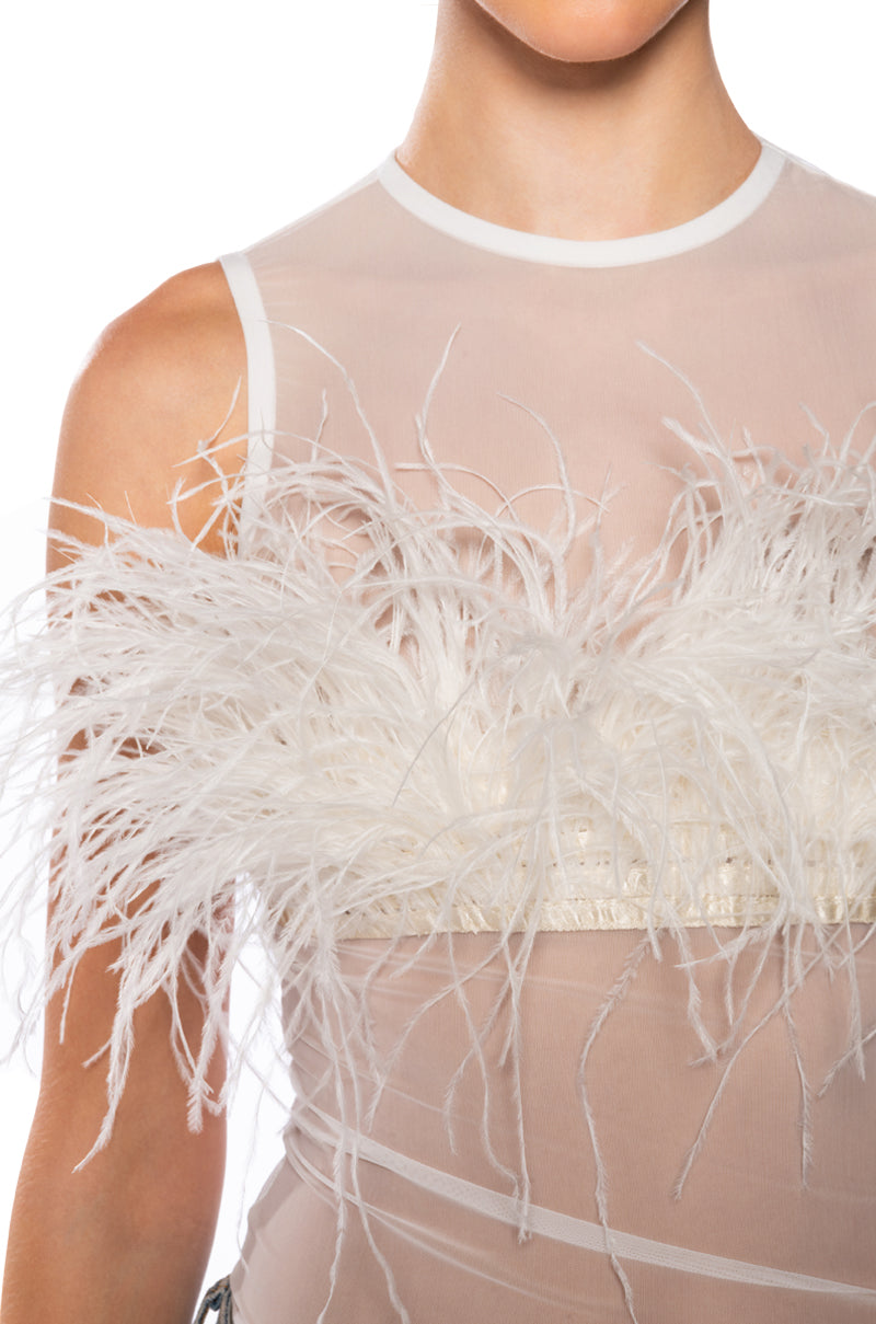 HAPPILY EVER AFTER SLEEVELESS FEATHER TOP