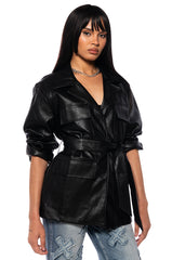 TIE FRONT MOTO JACKET IN BLACK