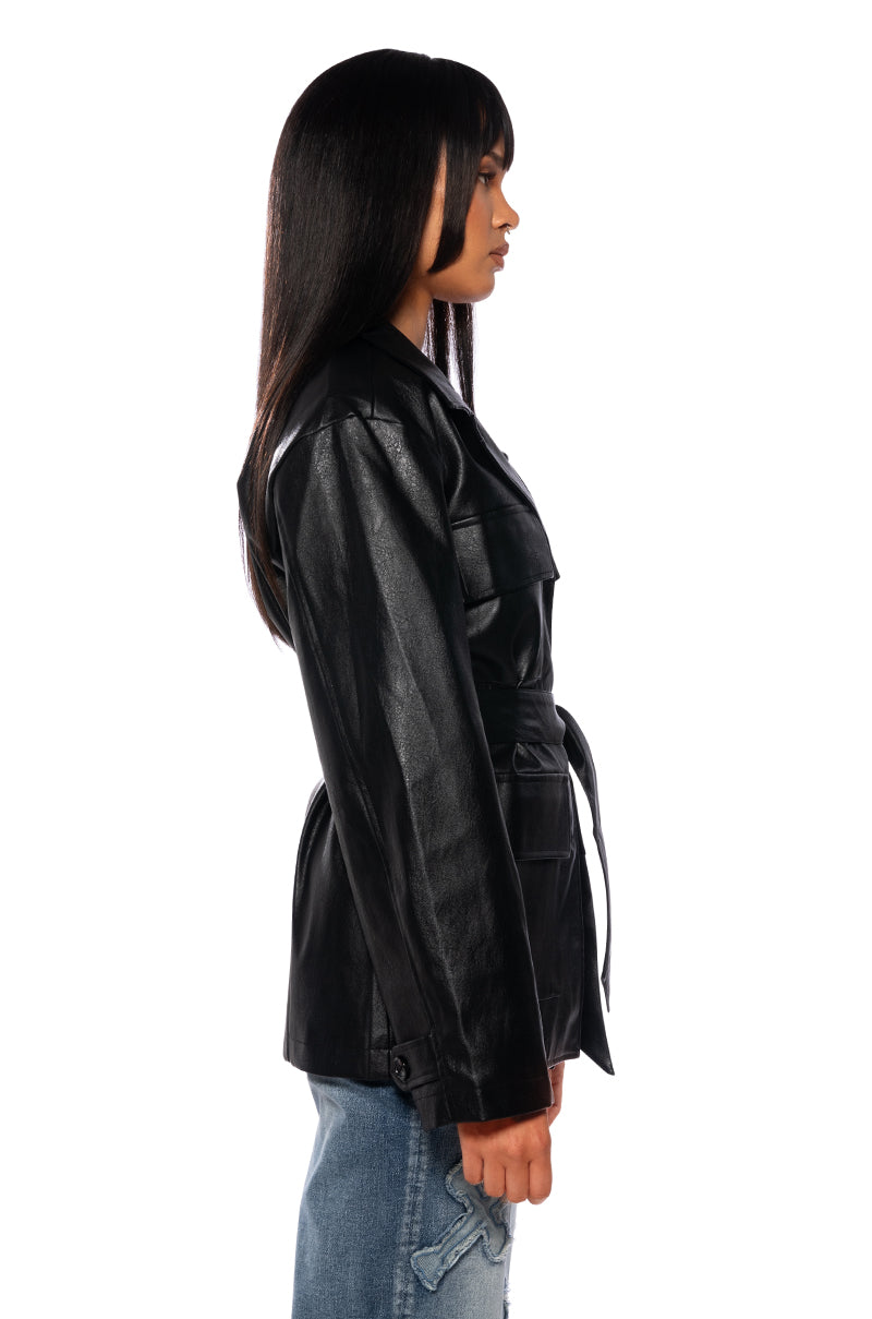 TIE FRONT MOTO JACKET IN BLACK