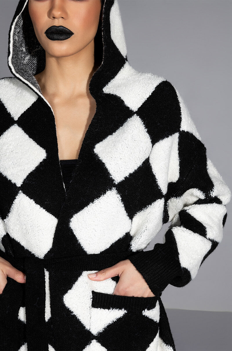 HOUSE OF CARDS HOODED BELTED CARDIGAN