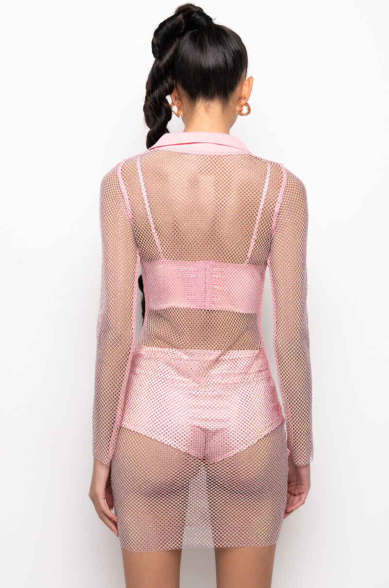 ISSA LOOK MINI RHINESTONE MESH DRESS