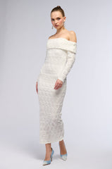 IT'S A VIBE OFF THE SHOULDER MIDI DRESS