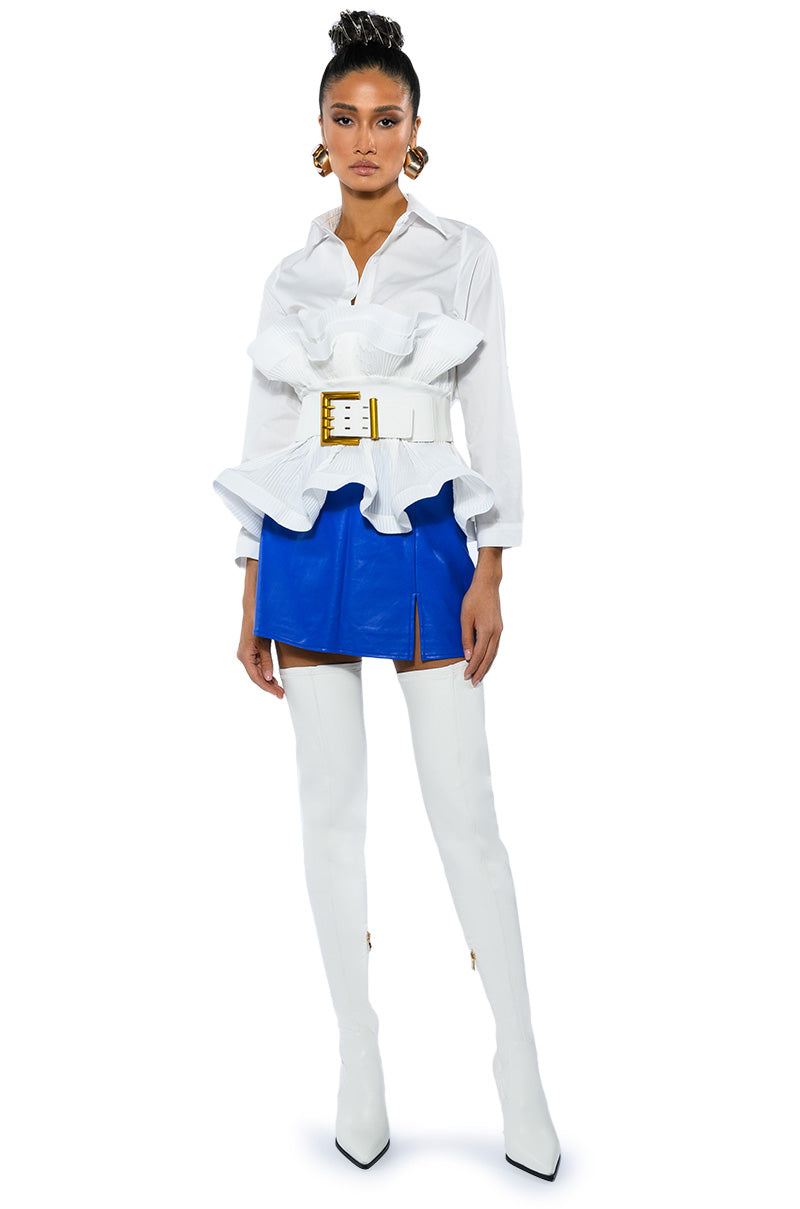 IVY BELTED DETAIL PEPLUM BLOUSE