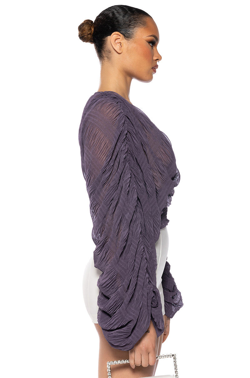 KAHANU FLOWY PLEATED LONG SLEEVE BLOUSE