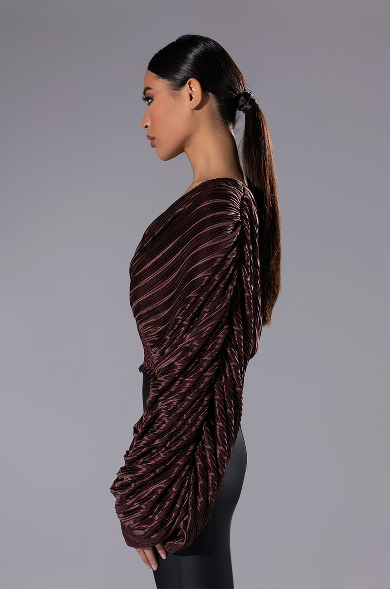 FLOWY PLEATED SATIN BLOUSE