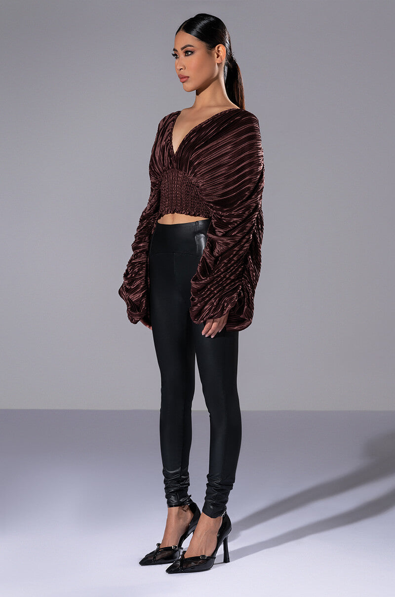FLOWY PLEATED SATIN BLOUSE