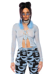 KEEP MY ATTENTION FEATHER DETAIL MESH TOP