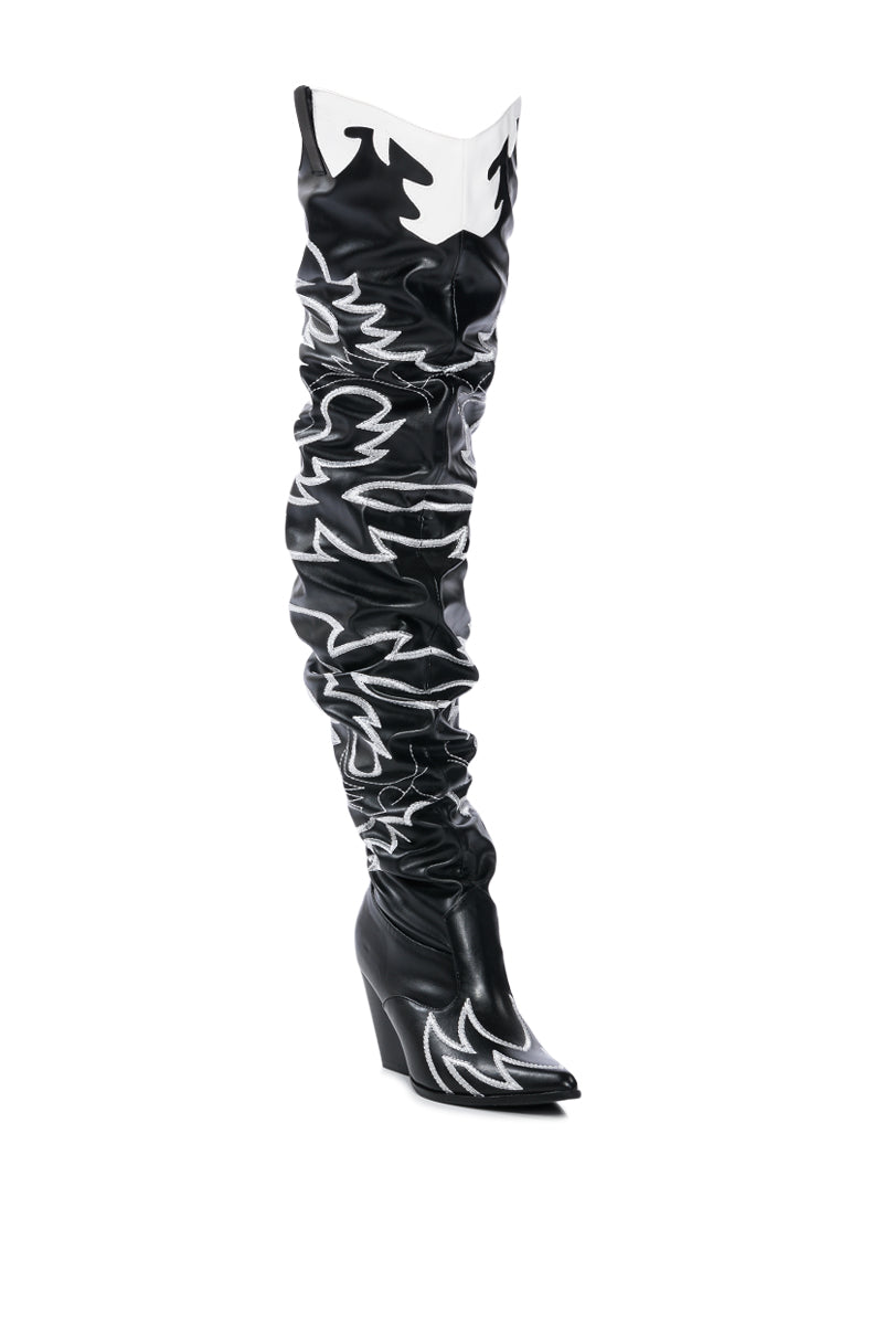 KELSEY OVER THE KNEE WESTERN BOOT IN BLACK WHITE