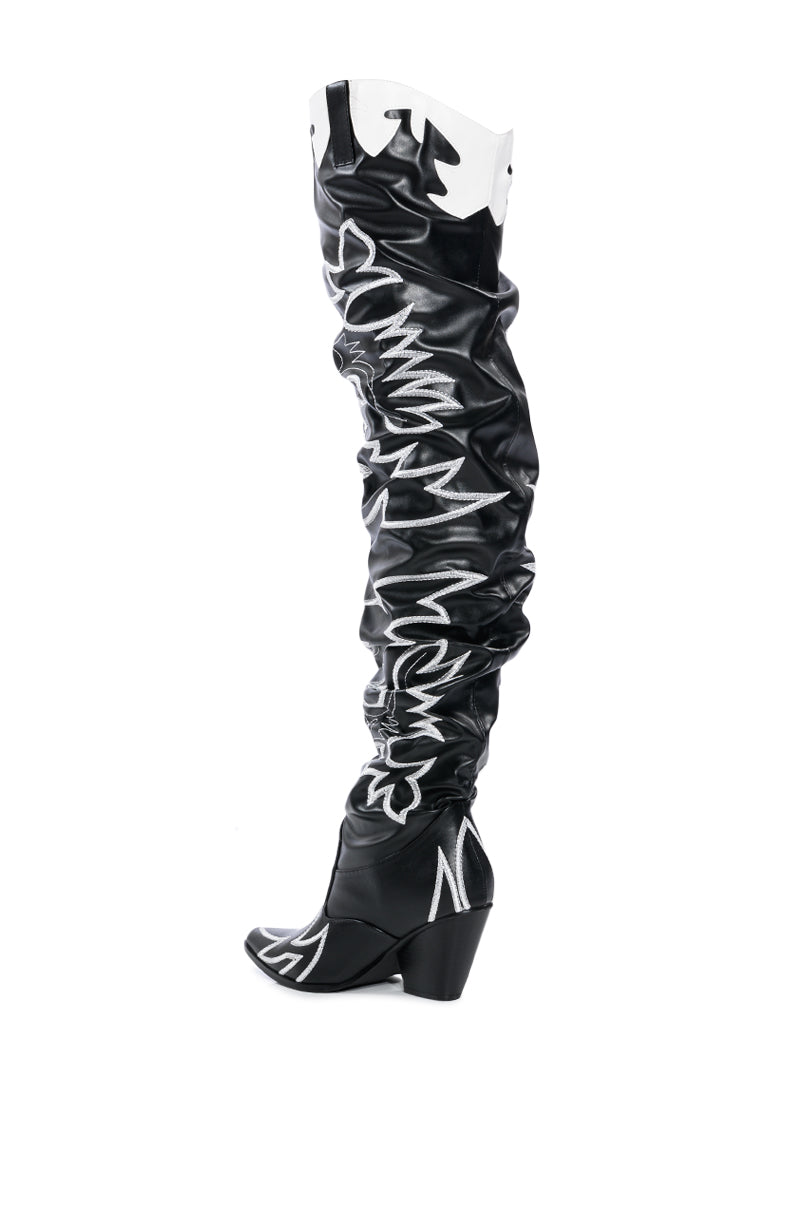 KELSEY OVER THE KNEE WESTERN BOOT IN BLACK WHITE