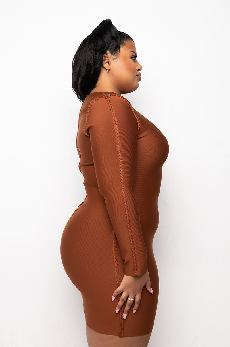 LET'S GET AWAY LONG SLEEVE BANDAGE MINI DRESS
