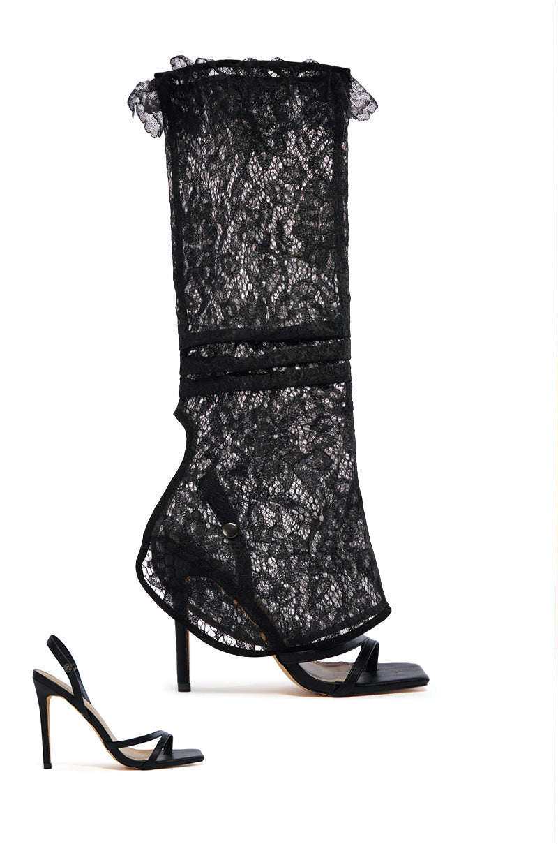 LOVEY DOVEY BLACK LACE GLADIATOR STILETTO SANDAL