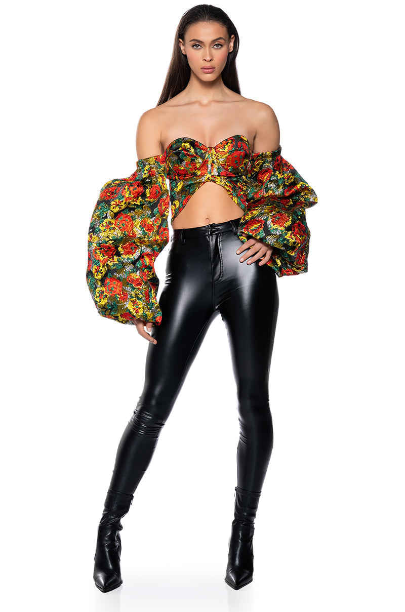 THE CROWN JEWEL CROPPED BROCADE SLEEVE BLOUSE